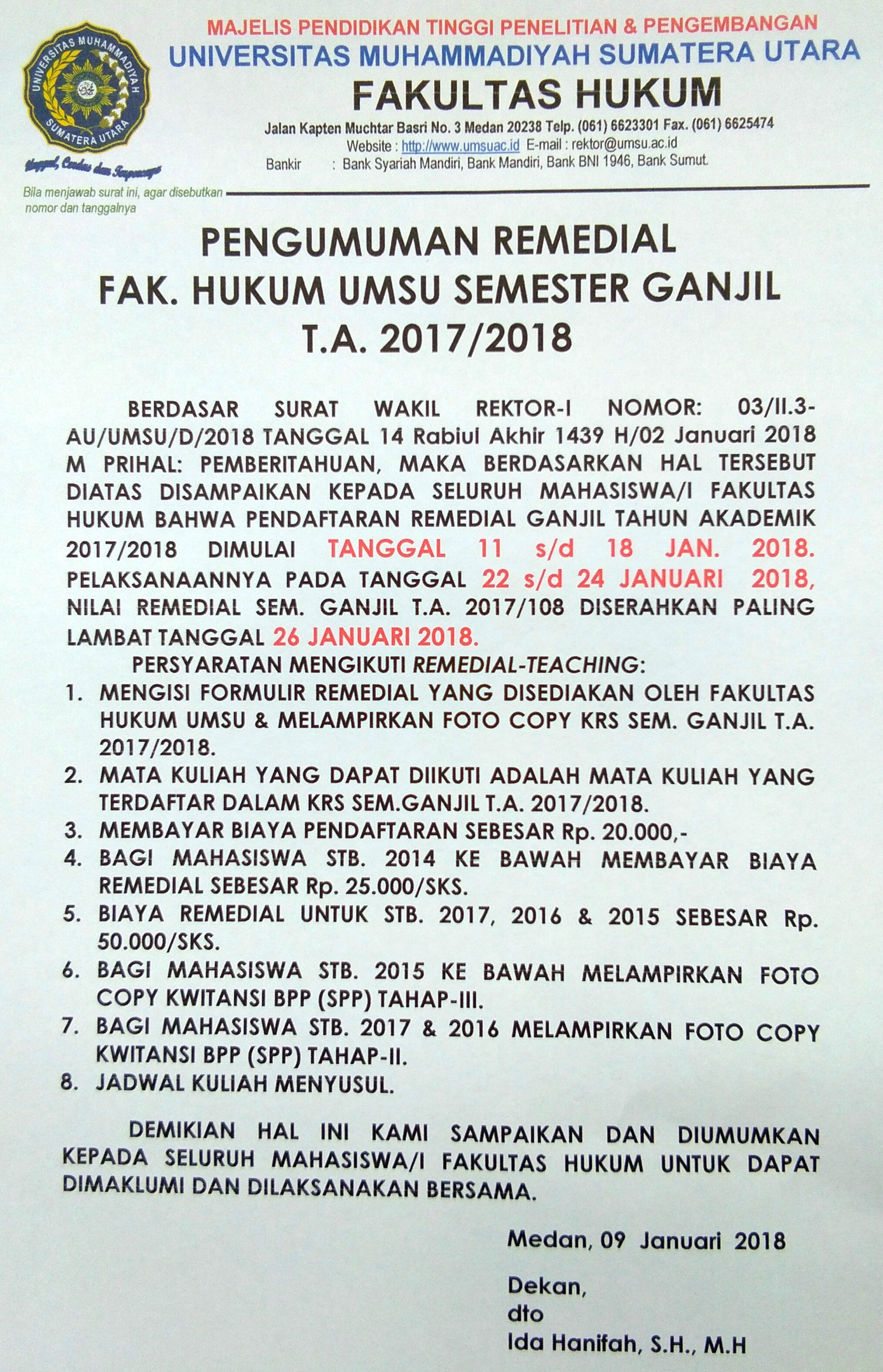 Pengumuman Calon Mahasiswa Berprestasi T.A. 2017-2018
