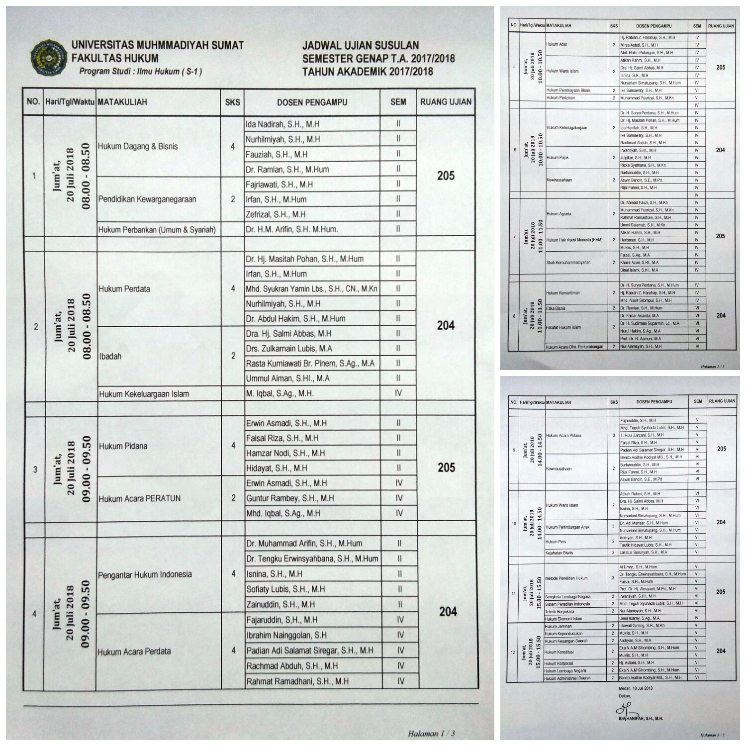 JADWAL UJIAN SUSULAN  SEMESTER GENAP T.A 2017/2018