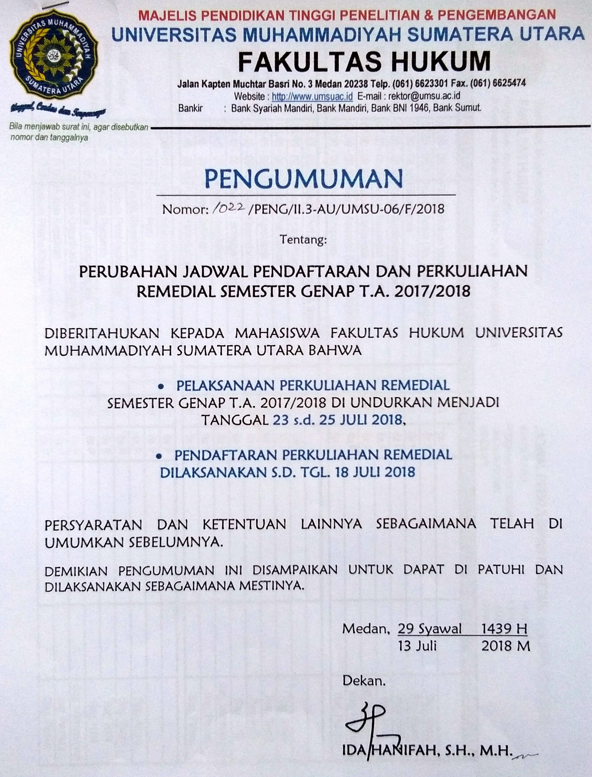 SEKILAS INFO REMEDIAL GENAP T.A 2017/2018