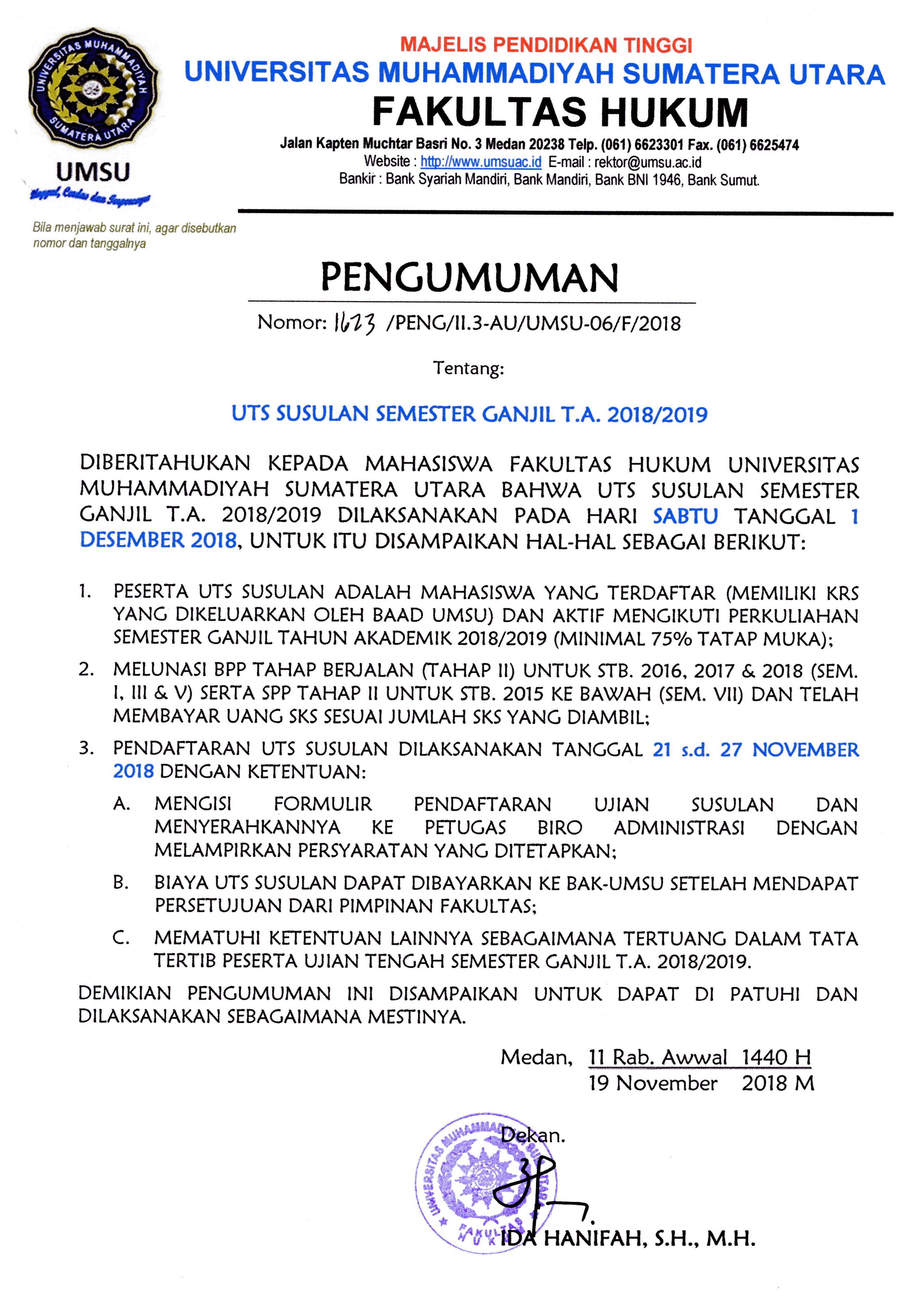 UJIAN SUSULAN UTS GANJIL TA. 2018-2019