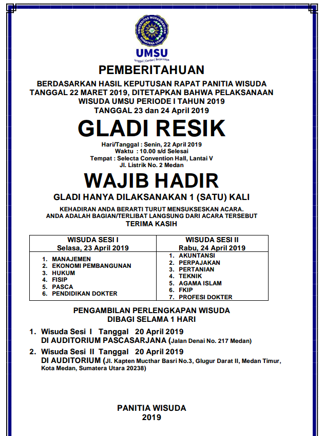 WISUDA & GLADI RESIK UMSU PERIODE I TAHUN 2019