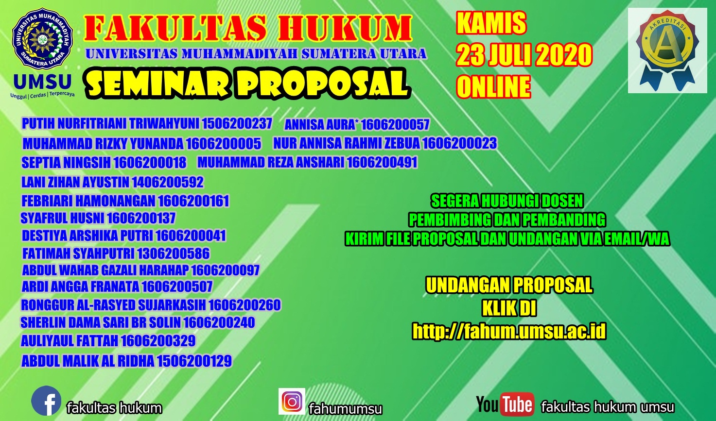 UNDANGAN SEMINAR PROPOSAL KAMIS, 23 JULI 2020 ONLINE