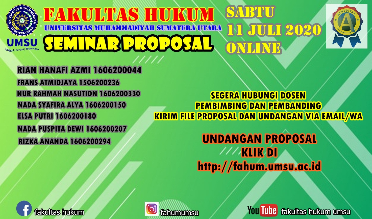 UNDANGAN SEMINAR PROPOSAL SABTU, 11 JULI 2020 ONLINE