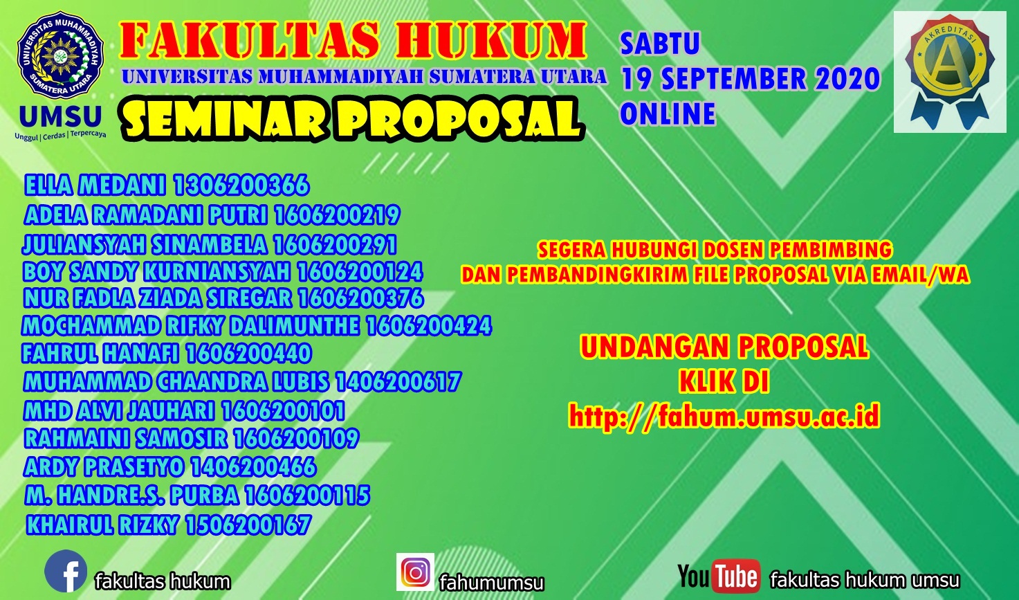 UNDANGAN SEMINAR PROPOSAL SABTU, 19 SEPTEMBER 2020 ONLINE