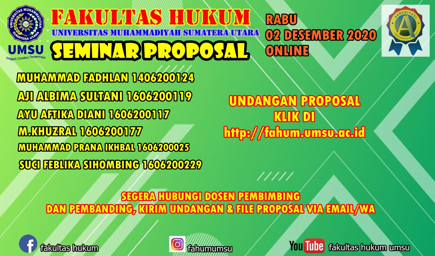 UNDANGAN SEMINAR PROPOSAL RABU, 02 DESEMBER 2020 ONLINE