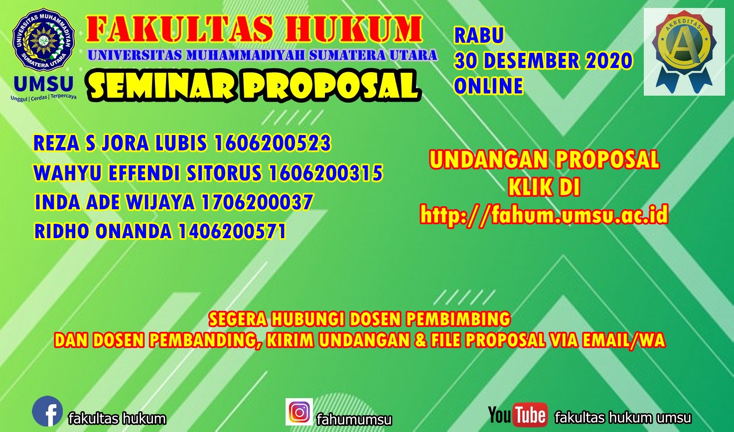 UNDANGAN SEMINAR PROPOSAL RABU, 30 DESEMBER 2020 ONLINE
