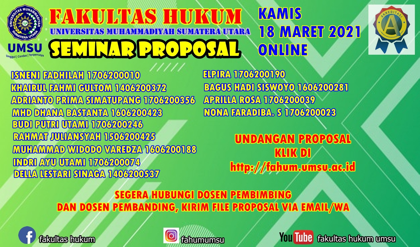 UNDANGAN SEMINAR PROPOSAL KAMIS, 18 MARET 2021 ONLINE