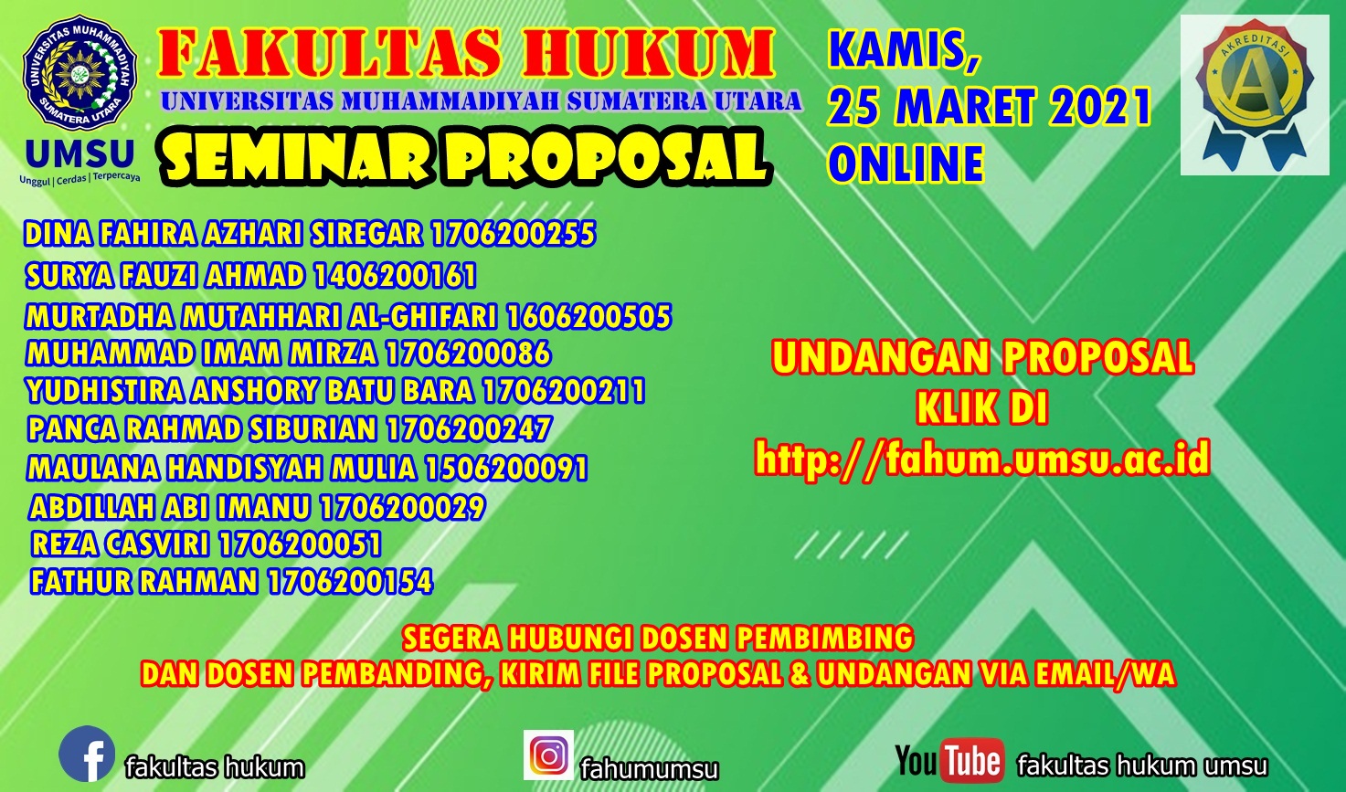 UNDANGAN SEMINAR PROPOSAL KAMIS, 25 MARET 2021 ONLINE