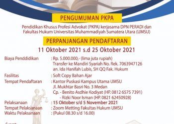 PKPA Kerjasama DPN PERADI dan Fakultas Hukum Universitas Muhammadyah Sumatera Utara (UMSU) Perpanjang Pendaftaran