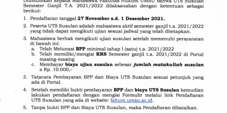 Pendaftaran UTS Susulan